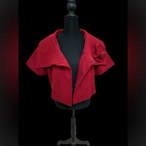 DIMRI Vintage Red Wool Cropped Jacket with Rose Detail